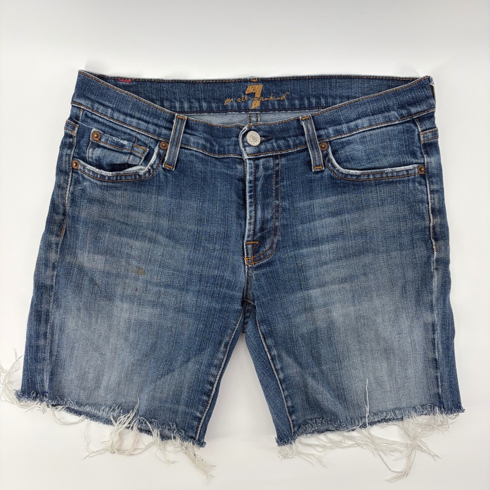 7 For All Mankind Shorts Womens 30 Blue Denim Cutoff Raw Hem 6" Jorts Y2K